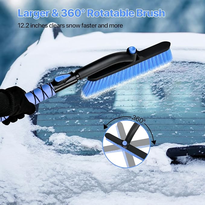 44" Snow Brush and Ice Scrapers Detachable, 360° Pivoting Soft Bristle Head,Foam Grip, for Car,Trucks,or SUV Window & Windshield Tool