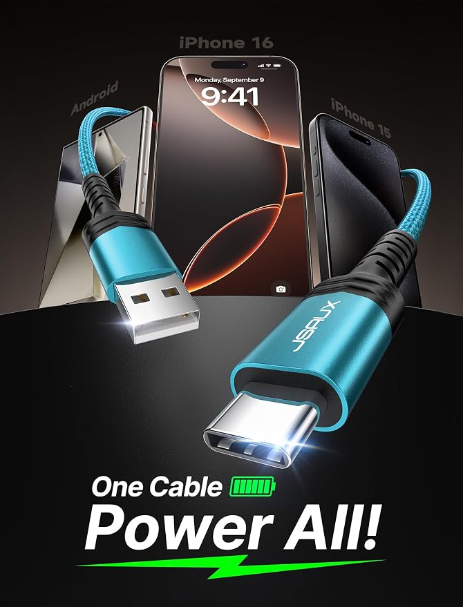 USB C Cable [2-Pack 10ft], USB A to USB Cord Fast Charging for iPhone 17 Air, iPhone 17, iPhone 17 Pro, iPhone 17 Pro Max, iPhone 16/iPhone 15 Series, Samsung S20 S10, Note 20 10, Car Play-Green