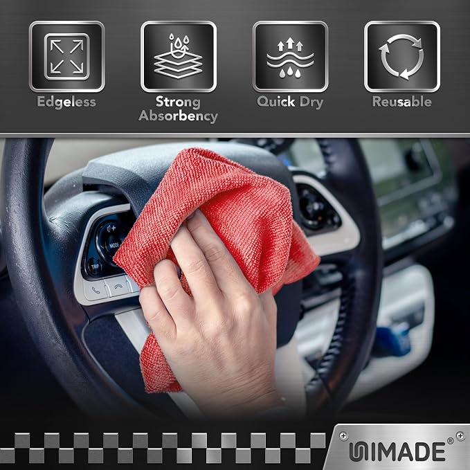 Microfiber Cleaning Cloth, 24 Pack Reusable Microfiber Towels for Cars Lint Free Cleaning Shop Towel Rags for Home Kitchen Automotive Bar Mechanic Restaurant Garage, 11"x 12", Red