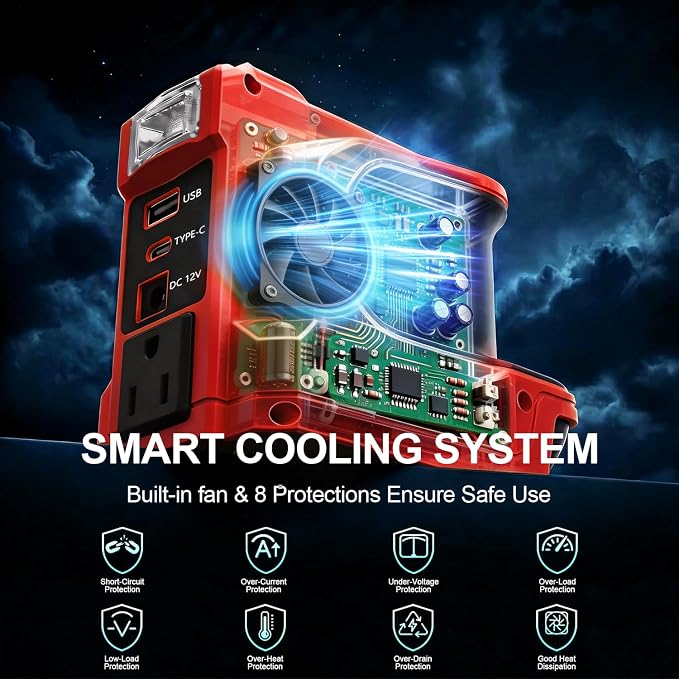 220W Power Inverter Compatible with Milwaukee 18V Battery, DC 18V to AC 110V-120V Portable Power Supply Inverter with 1 AC Outlet, 1 USB & Type-C, 1 12V DC & 200LM LED (Tool Only)
