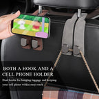 2 PCS Car Seat Headrest Hook, Back Seat Hanger with Double Flexible Leather Hooks, Soft Leather Double Headrest Metal Hooks Purse Handbag Organizer, Car Accessories (Brown)