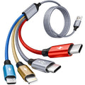4 in 1 Multi Charging Cable,Dual Type-C Multiple Charger Cable Nylon Braided Multi USB Cable Charging Cord with IP/Type C/Micro USB Ports for Cell Phones/iPhone/Tablets/Galaxy & More-1Pack 5ft.