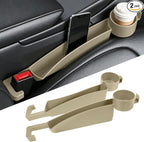 2PCS Car Seat Gap Filler Organizer, Multifunctional Vehicle Seat Side Gap Filler with Organizer & Cup Holder, Automotive Seats Crevice Stopper Gaps Plug, Universal Car Accessories (Beige)
