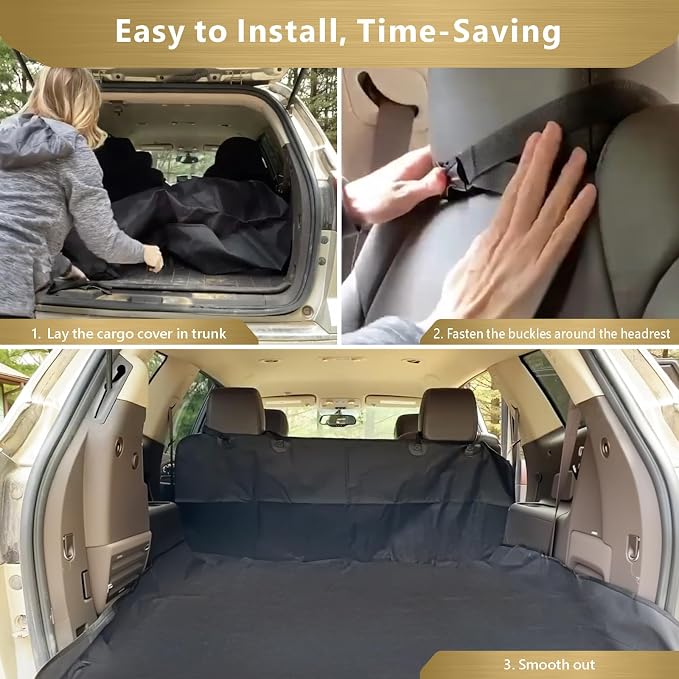 SUV Cargo Liner for Dogs, Heavy Duty Water Resistant Pet Cargo Cover Dog Seat Cover Mat for Mid-Size SUVs Sedans Vans with Bumper Flap Protector, Non-Slip, Standard Size Universal Fit, Black