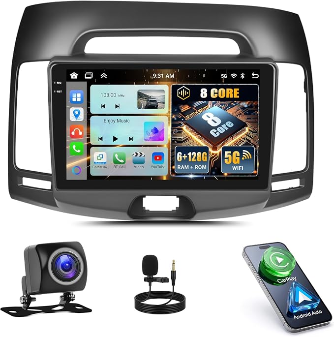 [6+128G] 8-Core Android 15 Car Radio Stereo for Hyundai 2007-2010 with Wireless Carplay&Android Auto,9 Inch Touchscreen Car Radio with Mirror Link Bluetooth FM/RDS DSP HiFi WiFi GPS SWC