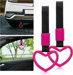 2 Pcs Heart Shaped Car Handle Strap – JD M Drift Charm Rear Bumper Warning Ring Decor for Car Interior Exterior, Subway Bus Handle Accessory, Cute Heart Car Decor Gift for Drivers (Hot Pink)