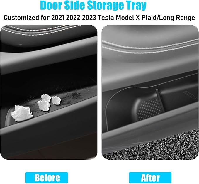 for 2021-2026 Tesla Model X Door Side Pocket Storage Box 2PCS | TPE Front door Pockets Inserts Organizer Tray Compatoble with Tesla Model X Accessories 2021 2022 2023 2024 2025 2026