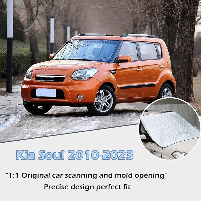 Car Windshield Snow Cover Compatible with Kia Soul 2010-2023 2024 2025+, Windshield Cover for Ice and Snow, 4-Layer Protection for Snow, Ice, UV, Frost Wiper & Mirror Protector, Sunshade Cover