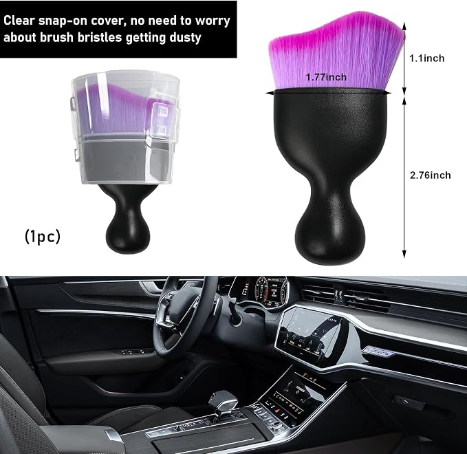 2 PCS Car Detailing Brush, Curved Soft Bristles Auto Removal Dust Collectors, Universal Vehicle Dashboard, Air Conditioner Vents etc Interior Cleaning Tool Accessories (Double Purple)