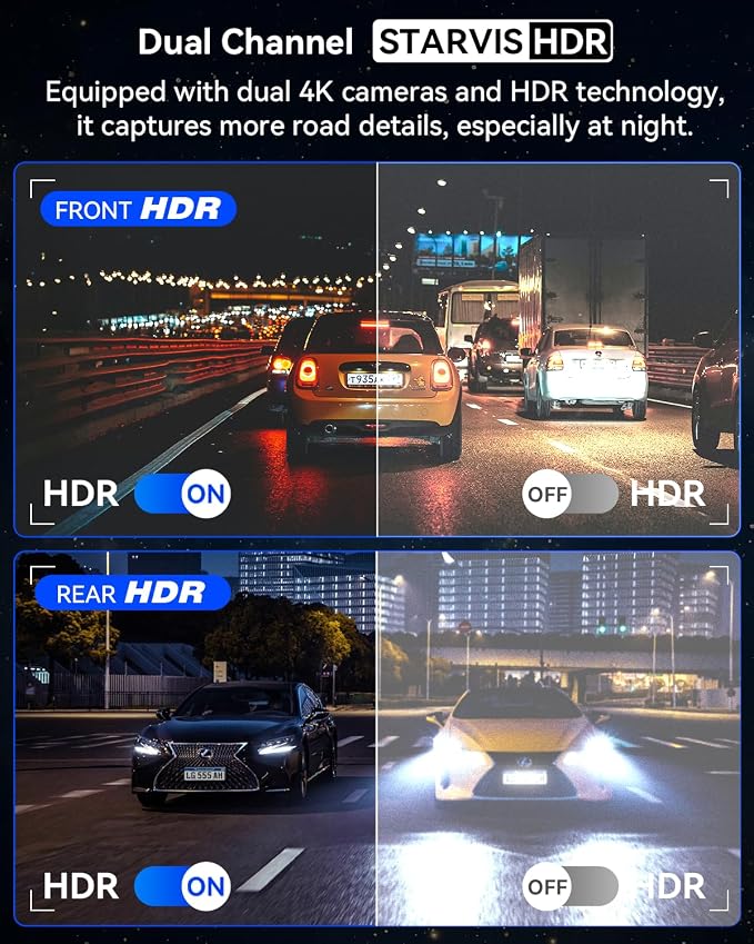 4K+4K Dash Cam Front and Rear, 5G Wi-Fi 64GB SD Card Included, STARVIS Dash Camera for Cars, 3 Inch IPS Screen, Dual Channel HDR Night Vision, 24H Parking Mode, 170° Widude Angle, G-Sensor