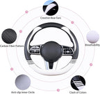 14 inch Cute D Shaped Steering Wheel Cover for Women Men Faux Leather and Carbon Fiber,Black and White
