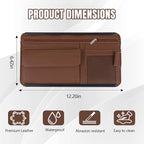 Car Visor Organizer, Leather Multi-Pocket Auto Sun Visor Storage Pouch with Sunglasses Holder, Card Holder, Zipper Pocket, Net Pocket, Pen Slot, Universal Interior Car Accessories (Brown)