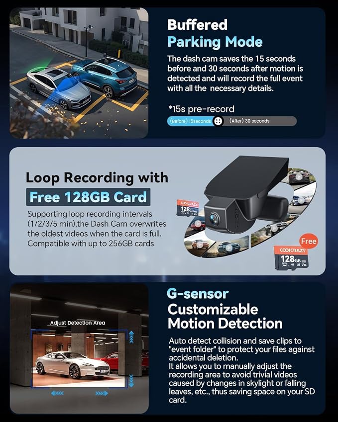 Front 4K & Rear 1080P STARVIS 2 Dash Cam for Honda Civic, Dual Channel Camera with Loop Recording, Gravity Sensor, WiFi & App, Plug & Play