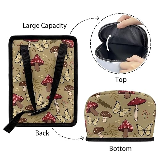 Mushroom Butterfly Print Car Trash Can with Lid, Leak Proof Auto Trash Bag Hanging Vehicle Garbage Can Multipurpose Storage Container for Back Seat Road Trip