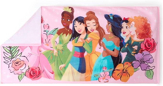 Store Official Princess Beach Towel with Screen Art on Topside - Measures 29" x 58" - Soft & Absorbent for Pool or Beach - Bath Towels for Kids Who Love Princesses