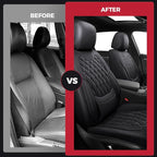 Car Seat Covers Front Seats - Luxury Breathable Waterproof Faux Leather Car Seat Cover Protectors with Lumbar Support, Universal Fit for Most 5 Seats Vehicles Sedans Hatchbacks Pick-ups, Black