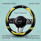 Steering Wheel Covers with Leather and Anti-Slip Rubber Ring, Universal Fit 14.5-15 inches for Cars,SUV (Yellow/Black)