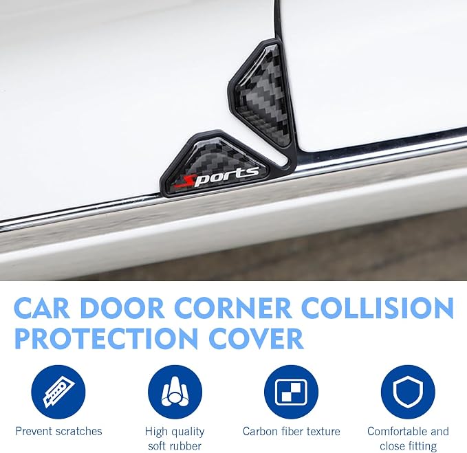Car Door Corner Protector Edge Guards, Carbon Fiber Decorative Anti-scratch Anti-collision Buffer Pad, Embedded Self-adhesive Soft Protective Cover, for Most Cars (Black #Sports)