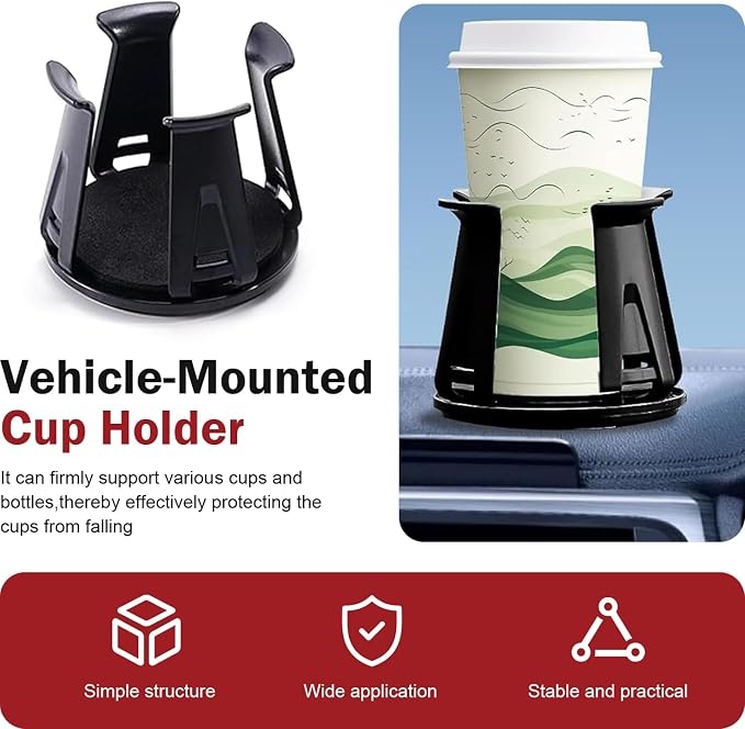 2PCS Car Cup Holder Insert, Auto Cup Holder Expander with Adaptive Clamping Arm, Self-Adhesive Adjustable Vehicle Cup Holders, Universal Expanding Drink Holders Adapter for Sedan, Truck, SUV