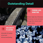 D Shaped Bling Comfy Steering Wheel Cover with Jumbo Crystal Rhinestones, Anti-Slip Diamond Leather, Flat Bottom 14.5-15 Inch (Silver)