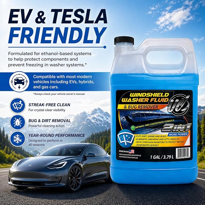 2-in-1 Windshield Washer Fluid 2-Pack (1 Gallon Each, 256 fl oz Total) – Ready to Use, Streak-Free Formula, All-Weather Cleaning, Removes Bugs, Dirt & Road Grime – Premium Windshield Cleaner