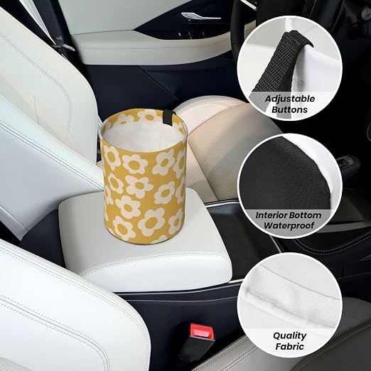 Vintage Groovy Flowers Car Trash Can Small Portable Car Garbage Bag for Back Front Seat RV's Camping Accessories