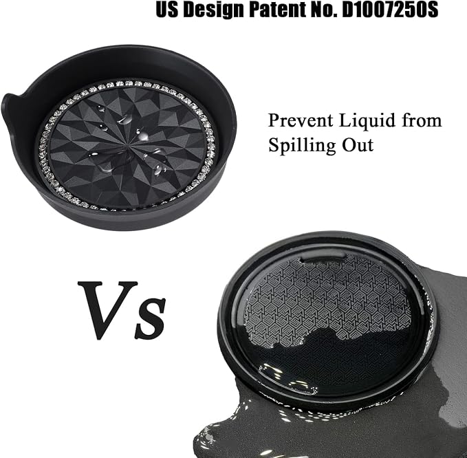 Car Cup Coaster Universal Non-Slip Cup Holders Bling Crystal Rhinestone Car Interior Accessories 4 Pack Black Flower