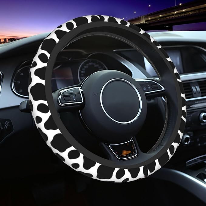 Cow Print Steering Wheel Cover - Cow Printe Steering Wheel Cover Anti-Slip Breathable 15 Inch Universal 2 Pcs Car Interior Cup Holder Pad for Men Women