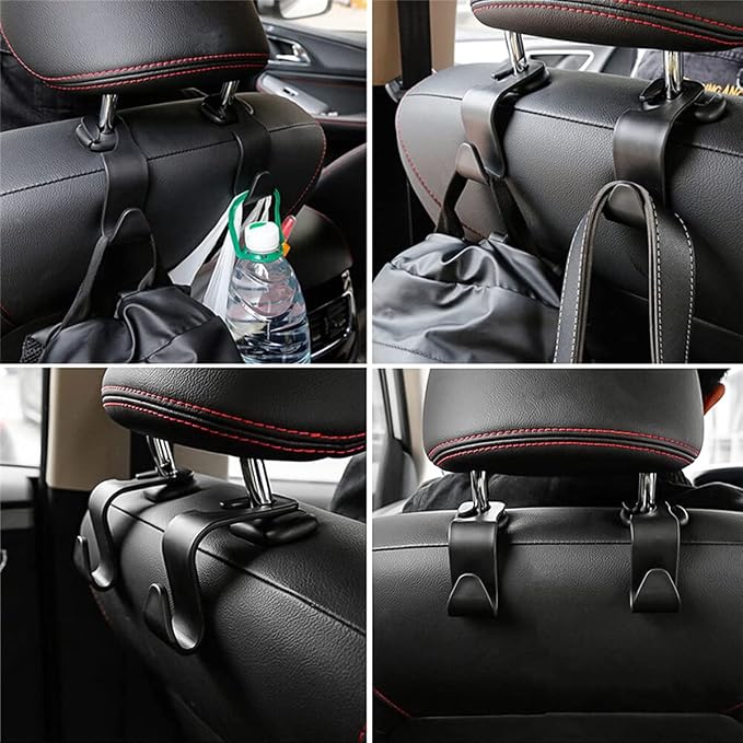 Car Back Seat Headrest Hooks, 4PCS Vehicle Backseat Storage Organizer Hanger, Multifunctional Auto Headrest Hidden Hook Universal for Handbag Purse Backpacks Bags and Groceries (Black)