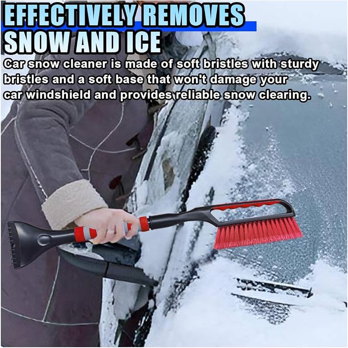 26.4" Ice Scraper and Snow Brush for Car Windshield, 2 in 1 Winter Detachable Window Deicer with Foam Grip, Snow and Ice Removal Tool Accessories for Car, SUV, Truck (Red)