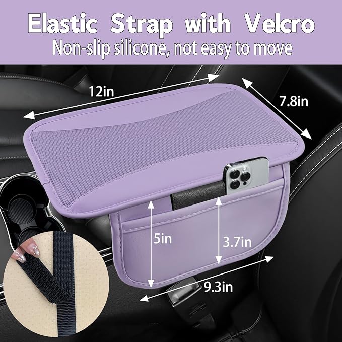 6 PCS Nappa Microfiber Leather Purple Steering Wheel Cover Set, Breathable Fabric Steering Wheel Cover 14.5-15inch Universal, Car Center Console Cover, Seat Belt Cushion, Cup Holder Coaster