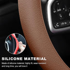 Car Steering Wheel Cover, 13 to 14.17 inches Anti-Slip Silicone Steering Wheel Protector, Soft Flexible Shock-Absorbent Steering Wheel Protective Cover for Most Car Models (Brown)