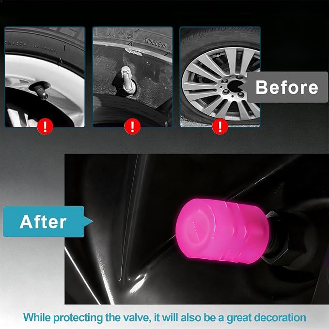 20 Pcs Glow in The Dark Tire Valve Caps Fluorescent Tire Valve Stem Caps, Cool Car Present for Universal Decoration Accessories for Car SUV Bicycle Motorcycles Trucks (Pink)