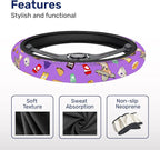 Purple Fast Food Icon Steering Wheel Cover, Polyester Car Wheel Grip, Universal 15 Inch for Cars SUVs Trucks