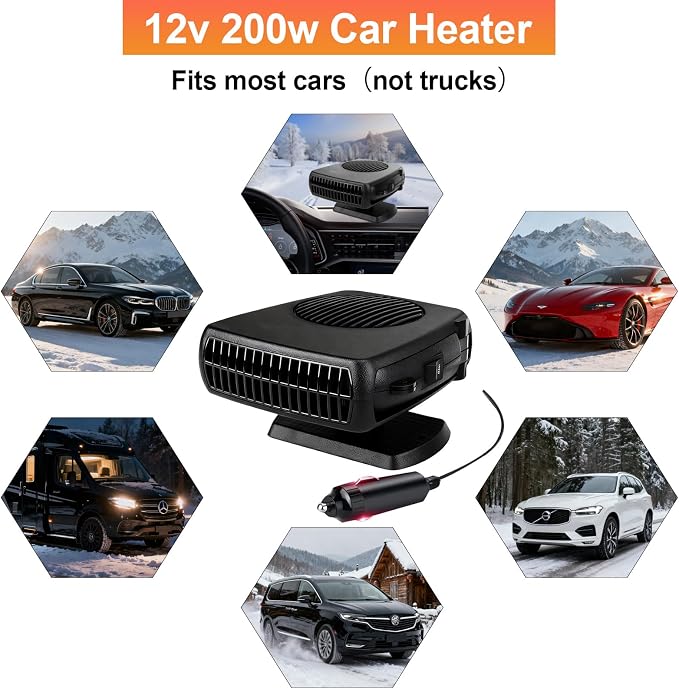 Car Heater 12V, 2 in 1 Portable Car Heater for Vehicle Fast Heating Quickly Defrost Defogger Demister Heat Cooling Fan Auto Dryer Windshield Defroster Plug in Cigarette Lighter (Black)
