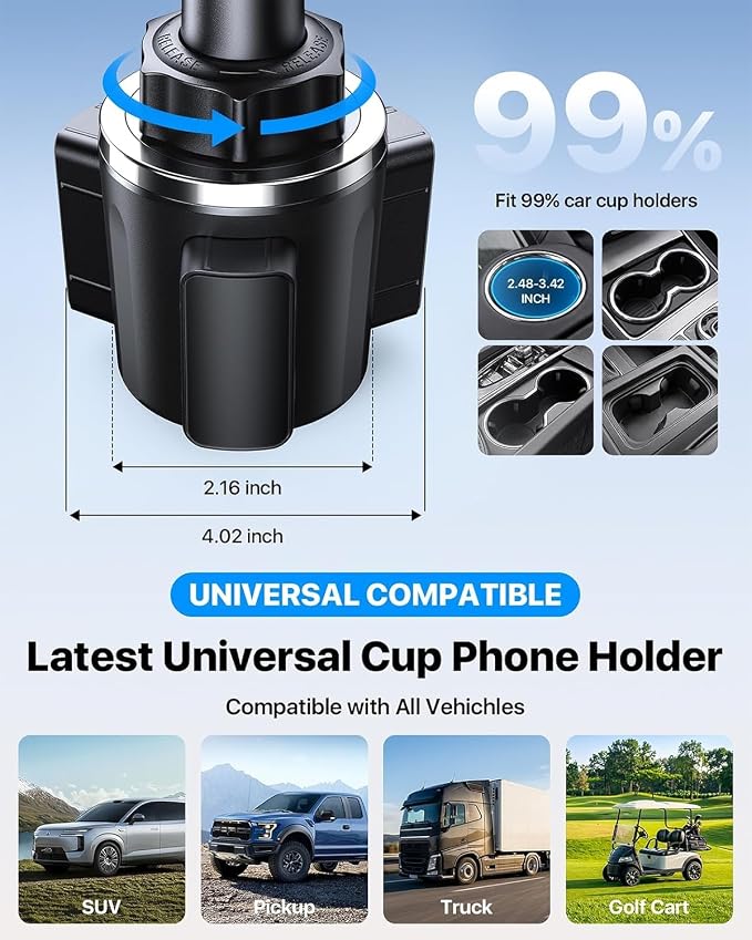 Upgraded Cup Holder Phone Holder for Magsafe, [Strongest Magnet & Adjustable] Cup Phone Holders for Your Car Truck SUV, Cell Phone Car Mount Fits iPhone 17/16/15/14/13 Pro Max (Carbon Fiber)