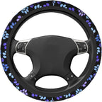 Paw Prints Steering Wheel Cover - Purple Dog Paw Steering Wheel Cover Anti-Slip Breathable 15 Inch Universal 2 Pcs Car Interior Cup Holder Pad for Men Women