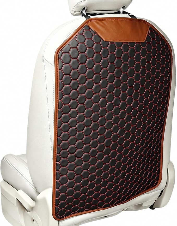 Car Back Seat Protector for Kids' Feet, Waterproof Kick Mat Seat Back Cover, Durable 600D Oxford & Faux Leather Car Seat Back Protector, Easy Clean Universal Fit for Cars SUVs Vans, Red, 1 Pack