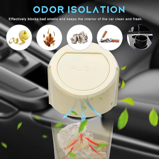 Car Trash Can Bin with Lid, Leakproof Auto Cup Holder Garbage Bin Multipurpose Storage Organizer, Mini Portable Dustbin Side Door Garbage Can for Vehicle Home Office (Beige)