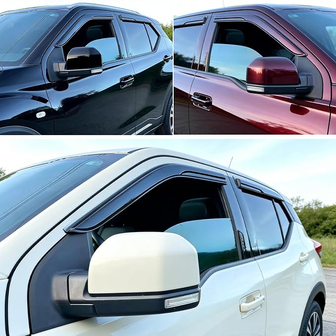 Tape On Rain Guards Window Visors for 2018-2024 Nissan Kicks,Window Vent Wind Deflectors Visors Shades for 18-24 Kicks,Car Accessories,Vent Visors,Weatherproof & Easy Installation