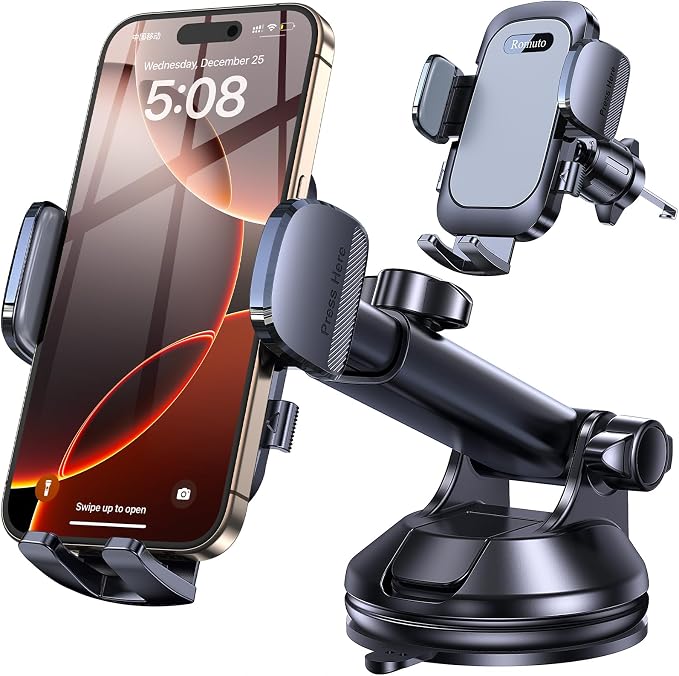 Phone Holders for Your Car Phone Holder Mount【Super Suction】Cell Phone Holder for Car Accessories for Women Men【360° Adjustable】Suction Phone Mount for Car, Shower, Mirror, Window for iPhone Samsung