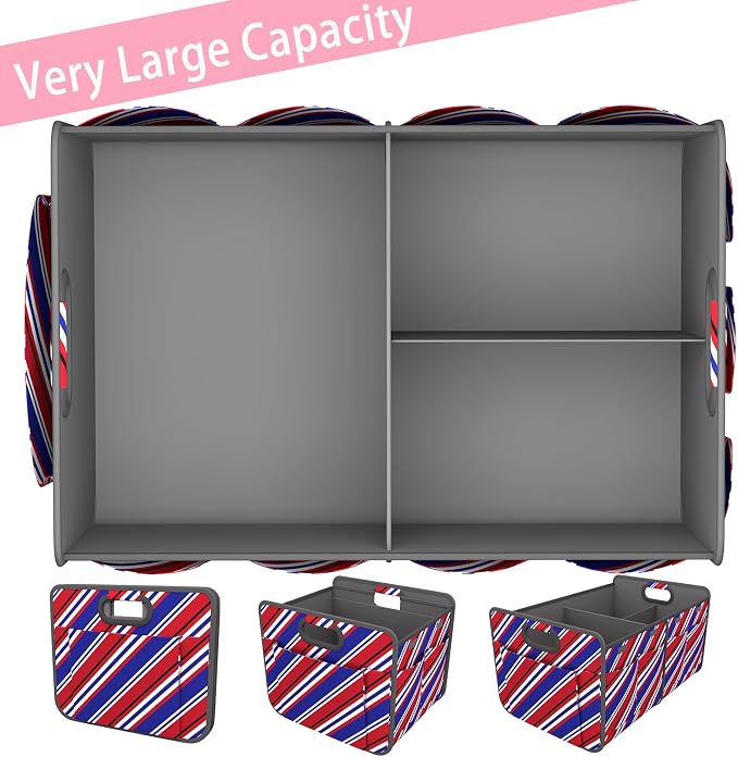 Car Trunk Organizer for SUV, 18.5Gal Large Capacity No-Sag Heavy Duty, Foldable Waterproof Anti-Slip Storage with 12 Pockets, Fit Sedan, Truck, Universal Car Accessories, Red Blue Twill, Large