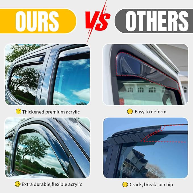in-Channel Rain Guards for Toyota Tacoma 2024-2026 Double/Crew cab, Window Visor Shields Vent Deflector Shade Wind Dark Smoke 2025 24 25 26, Tape-On Inside-Mount, 4PCS