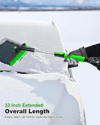 33 Inch Ice Scraper with Snow Brush for Car Windshield, Extendable Snow Scraper and Brush with Foam Grip for Truck SUV Vehicle Window - Green