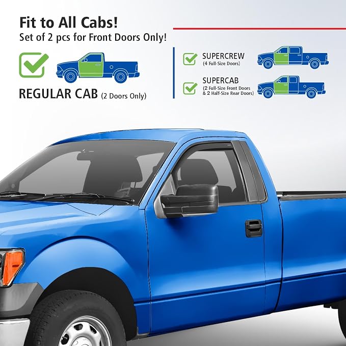 Goodyear Shatterproof in-Channel Window Deflectors for Trucks Ford F150 2009-2014 Regular Cab, Standard Cab, Rain Guards, Window Visors for Cars, Vent Deflector, Truck Accessories, 2 pcs- GY003406
