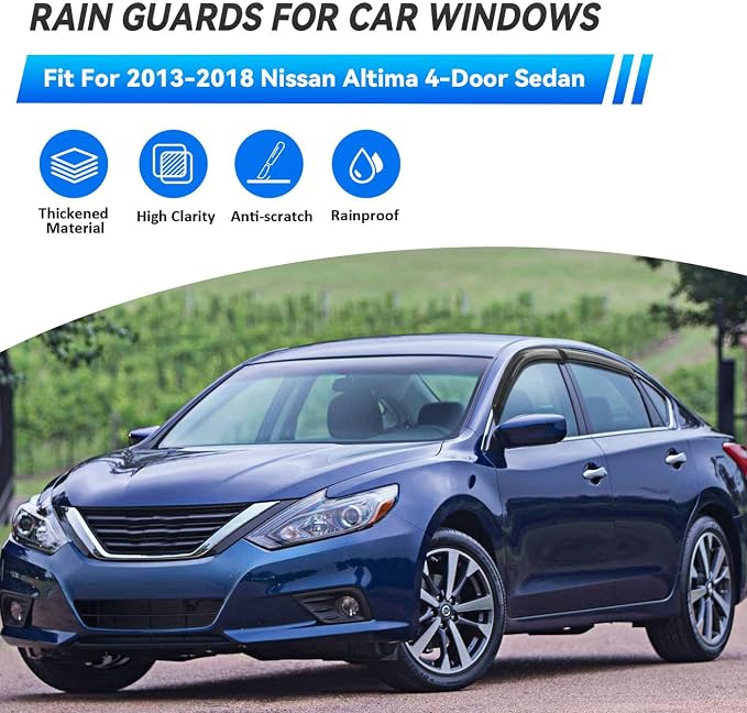4pcs Front+Rear Smoke Tint Sun/Rain Guard Compatible with 2013-2018 Nissan Altima 4-Door Sedan Outside Mount Tape-On Vent Window Visors