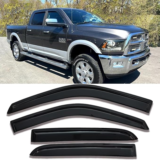 Side Window Visors rain Guards Vent Deflectors Compatible with Dodge Ram 1500 Crew Cab 2009-2018, Ram 2500/3500 Crew/Mega 2010-2025, 2019-2024 Ram 1500 Classic Crew, Window Rain Guard 94109