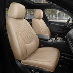 Beige Car Seat Cover Full Set - Faux Nappa Leather Seat Covers for Cars, Ultra Breathable Waterproof Front Seats Cushion Protectors with Lumbar Support, Universal Fit for Sedans SUVs Pickups