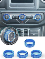 HVAC Climate Control Panel Knob Trim Kits & Light Control Switch Cover, Air Conditioner Knob Aluminum Alloy Ring for 2018-2024 Jeep Wrangler JL JLU & Gladiator JT, Interior Accessories, Blue