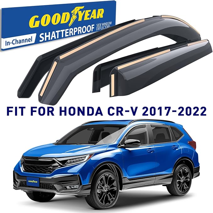 Goodyear Shatterproof in-Channel Window Deflectors for Honda CR-V (CRV) 2017-2022, Rain Guards, Window Visors for Cars, Vent Deflector, Car Accessories, 4 pcs - GY003445LP